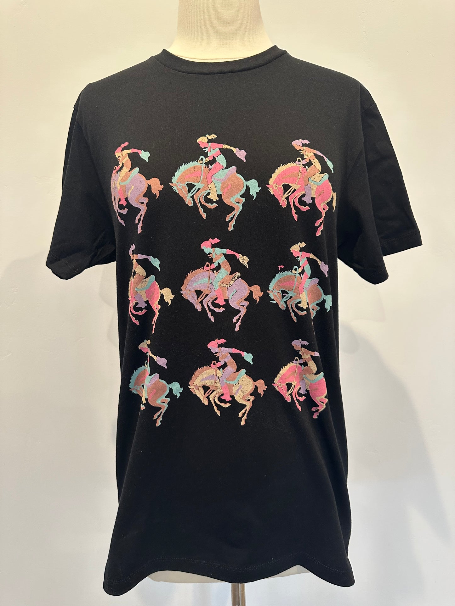 Black multi color bucking horses