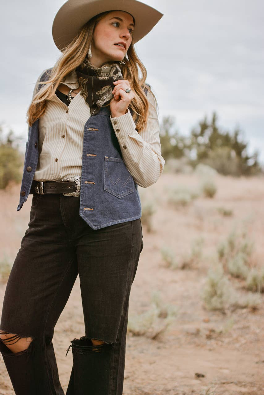 Western Saddle in Arena Brown Cowgirl Silk Scarf Wild Rag