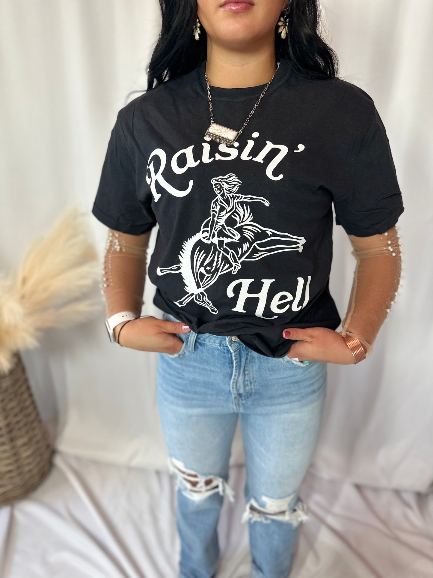 Raisin’ Hell Western Feminist Tee - Black