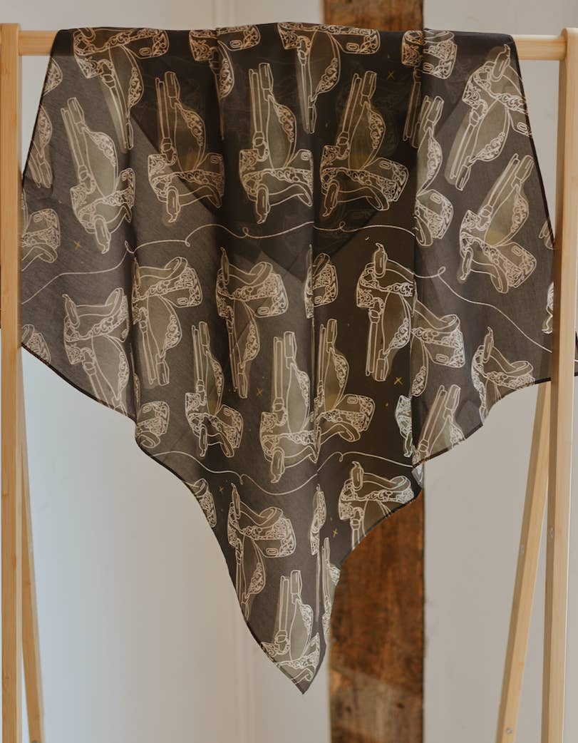 Western Saddle in Arena Brown Cowgirl Silk Scarf Wild Rag