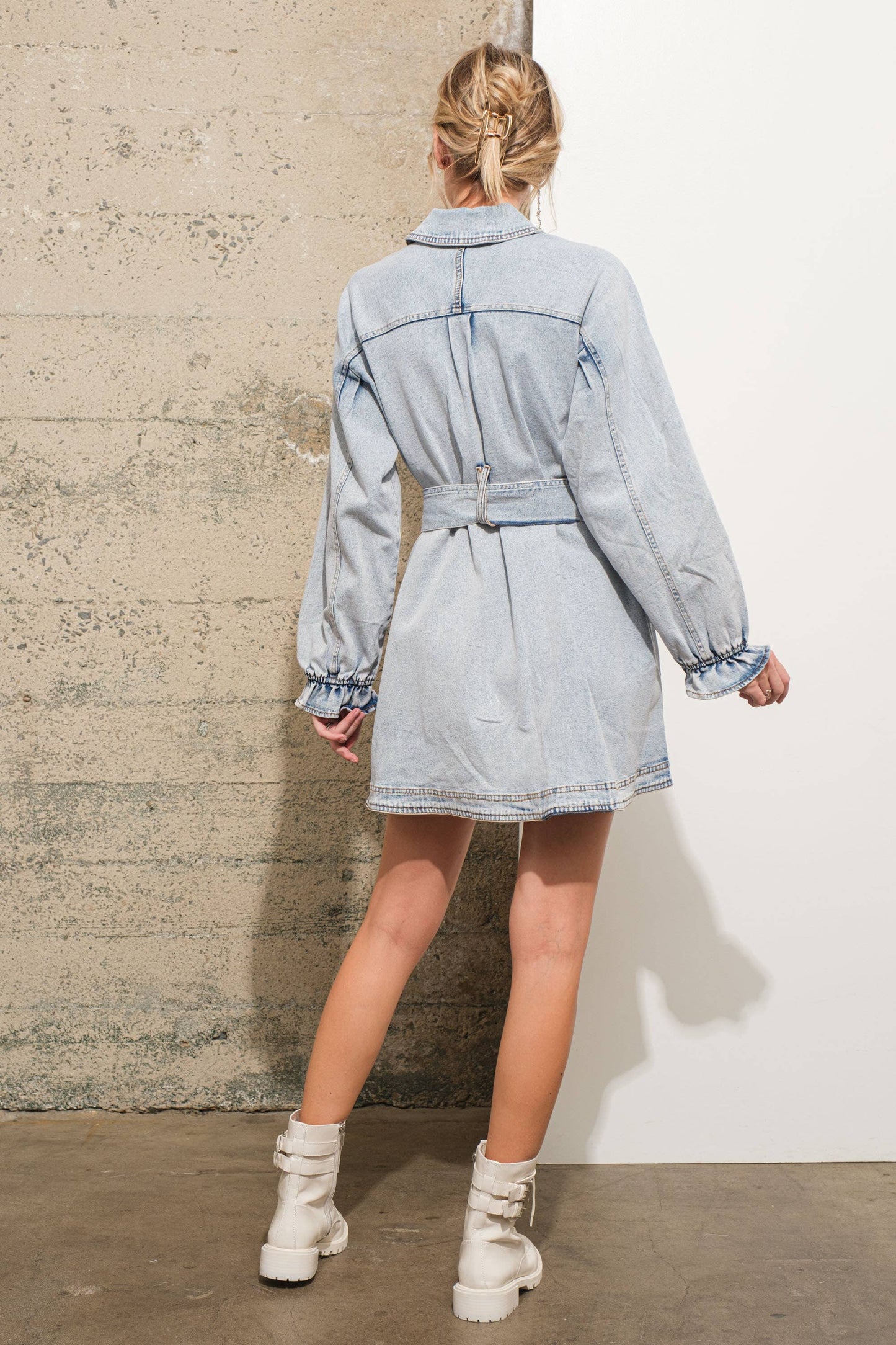 22801D - Twill Chest Pocket Collared Point Denim Dress