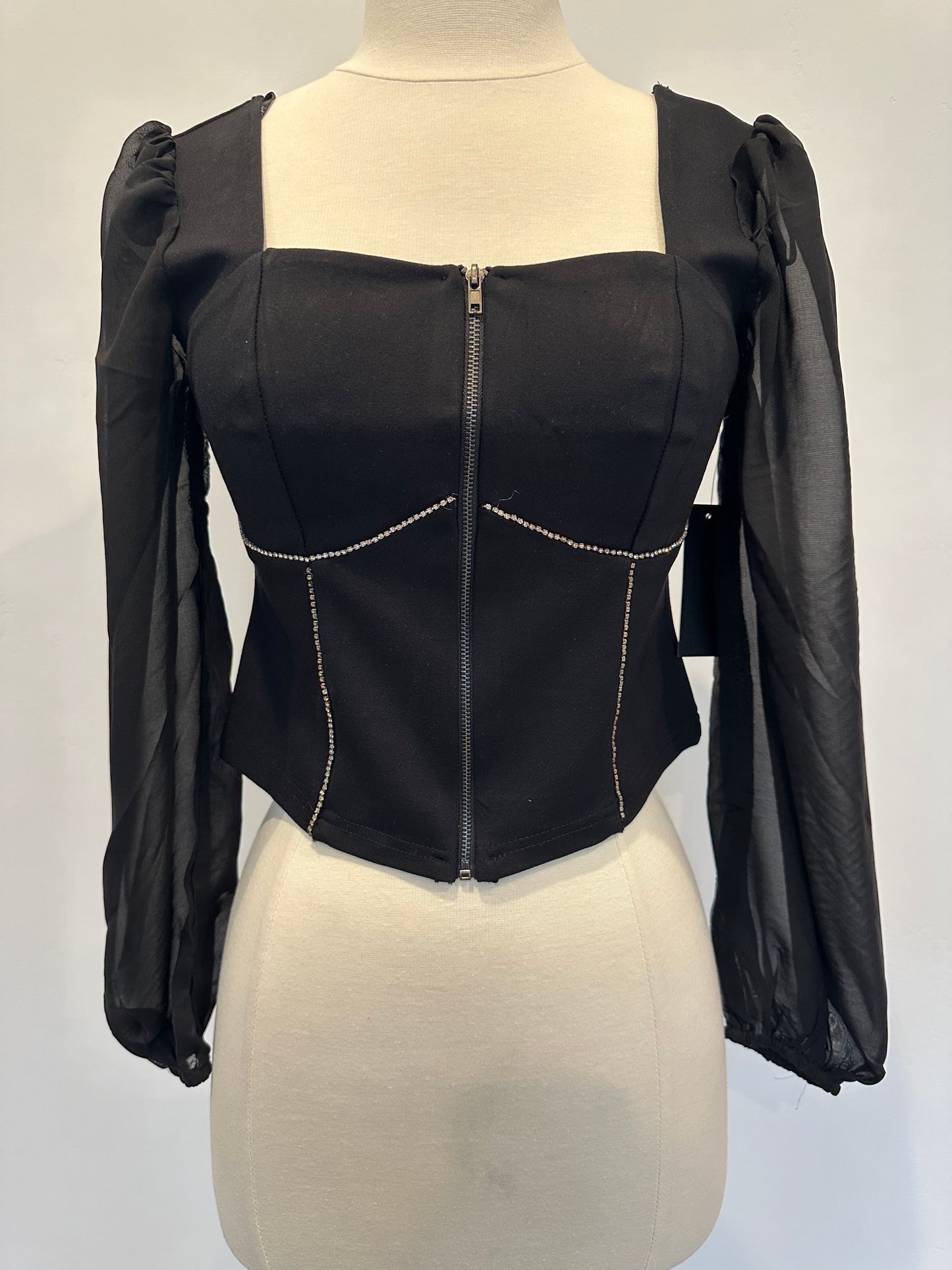 Long sleeve black rhinestone crop