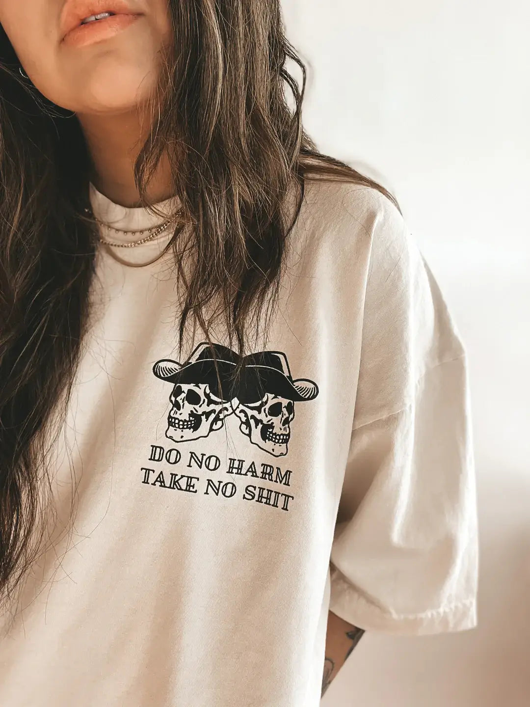 Do No Harm Take No Shit Cowboy Skelly Graphic Tee - Ivory