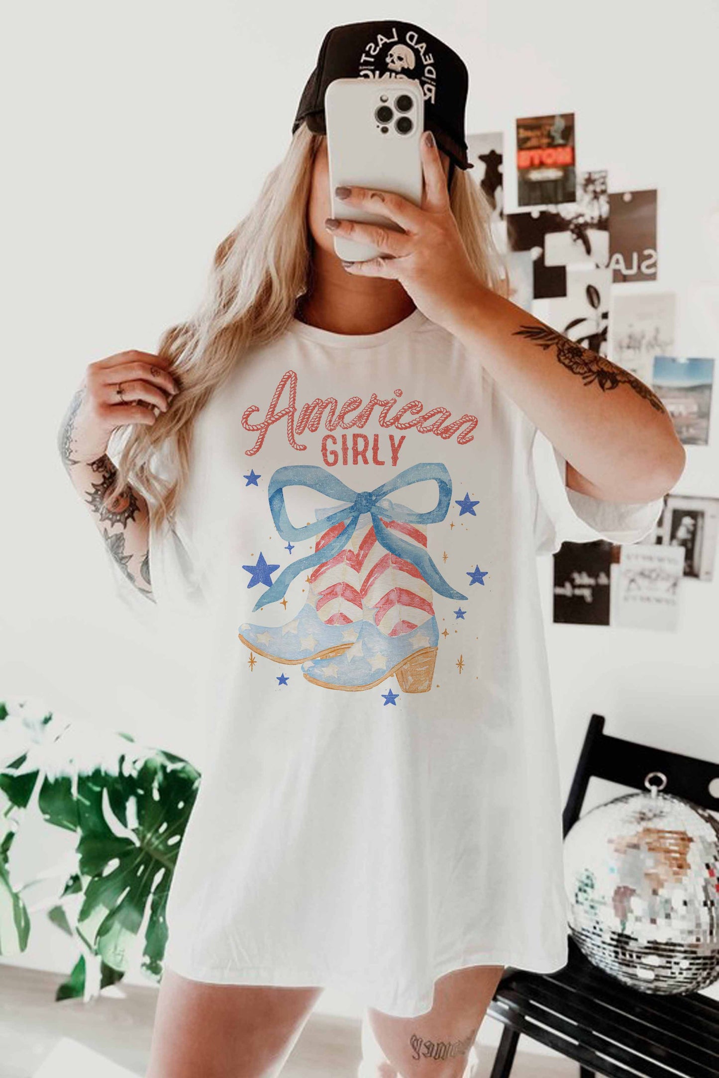 [G1939X-OTS]-AMERICAN GIRLY OVERSIZED TEE