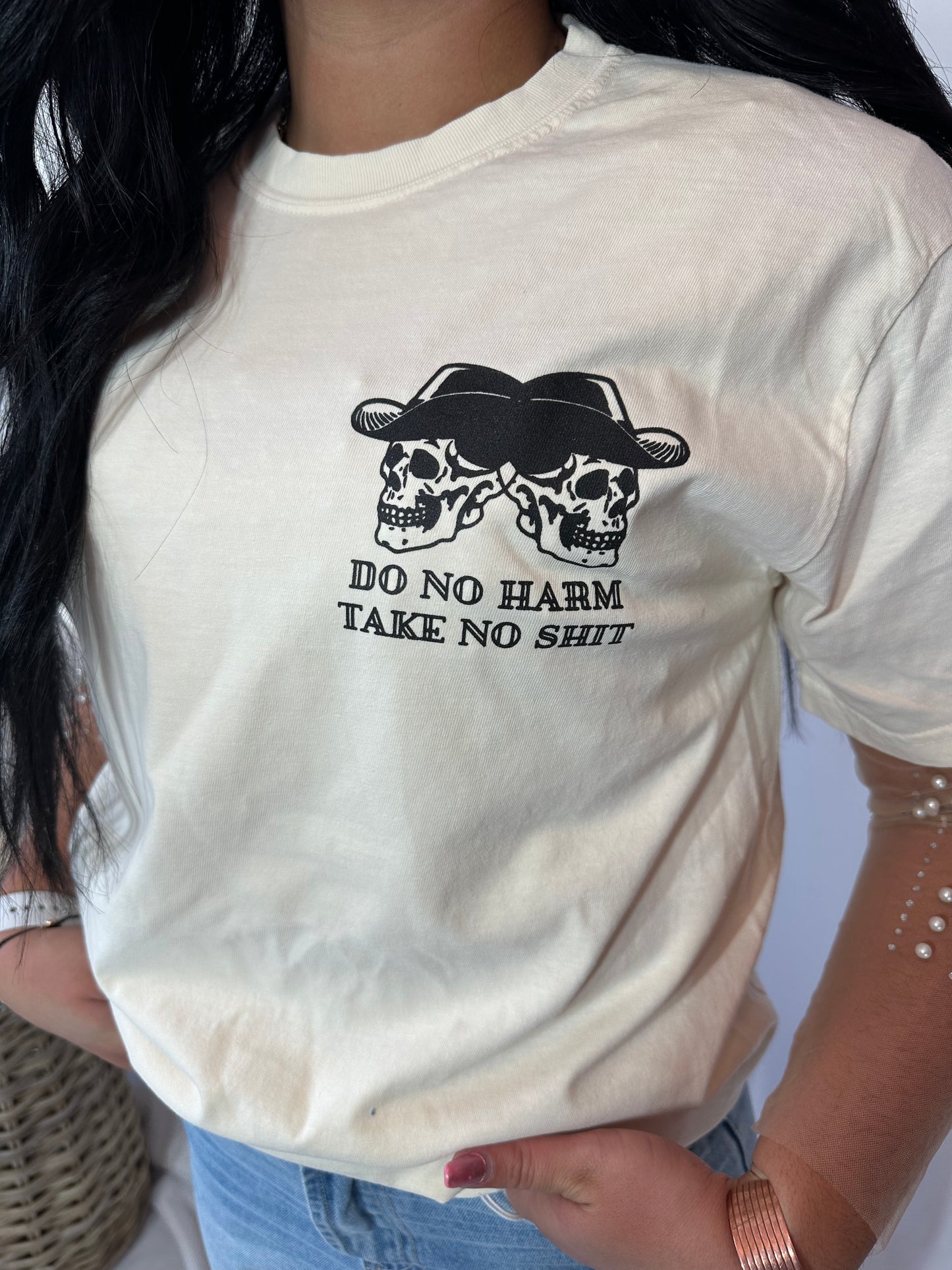 Do No Harm Take No Shit Cowboy Skelly Graphic Tee - Ivory