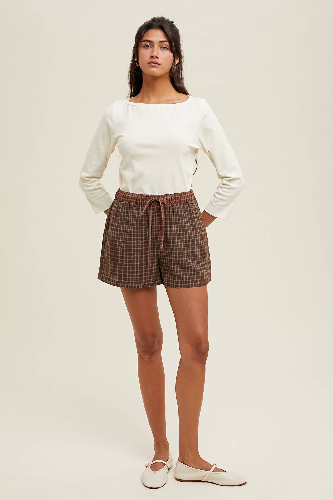 CONTRAST PLAID SHORTS / WL25-10881
