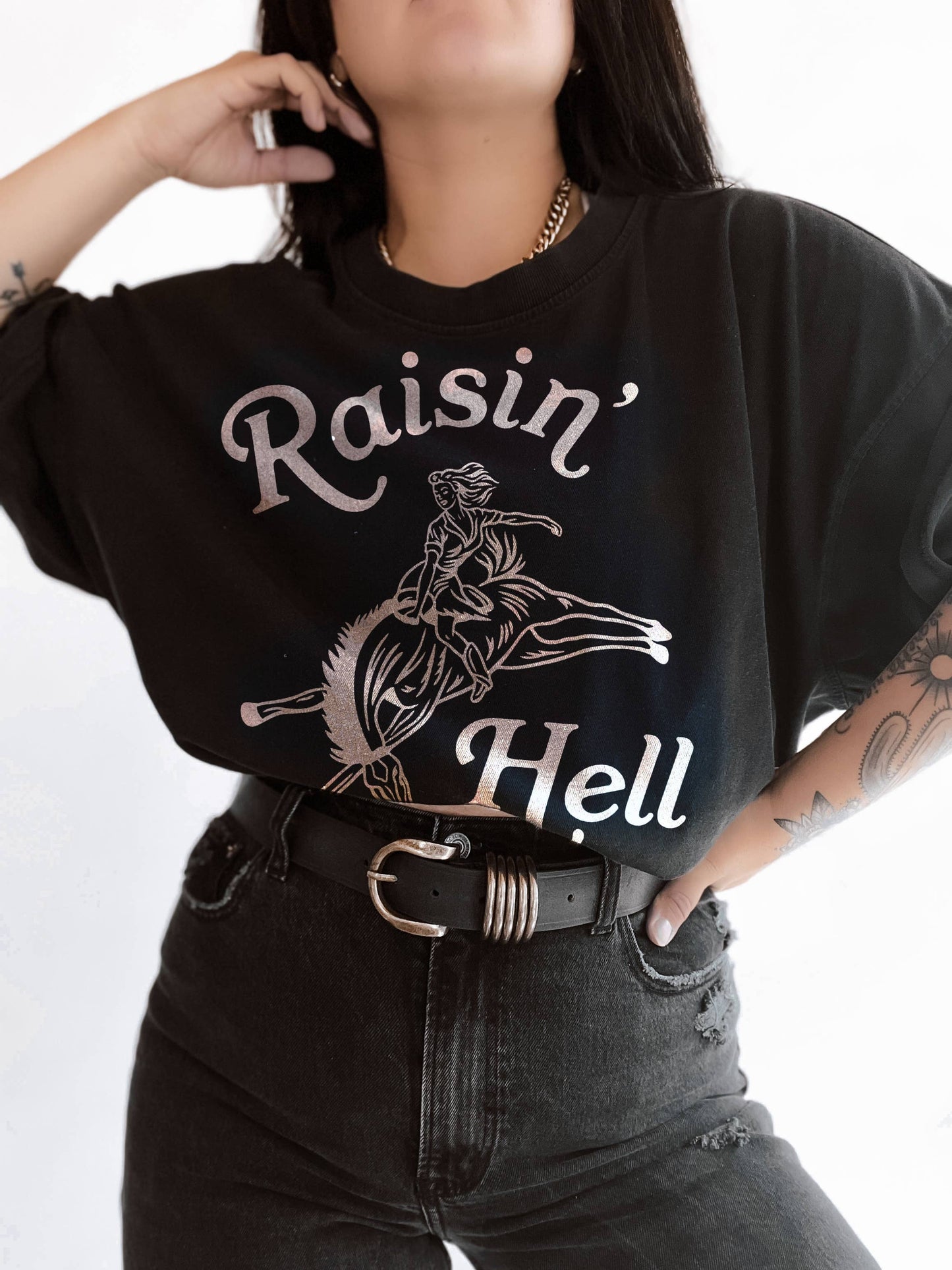 Raisin’ Hell Western Feminist Tee - Black