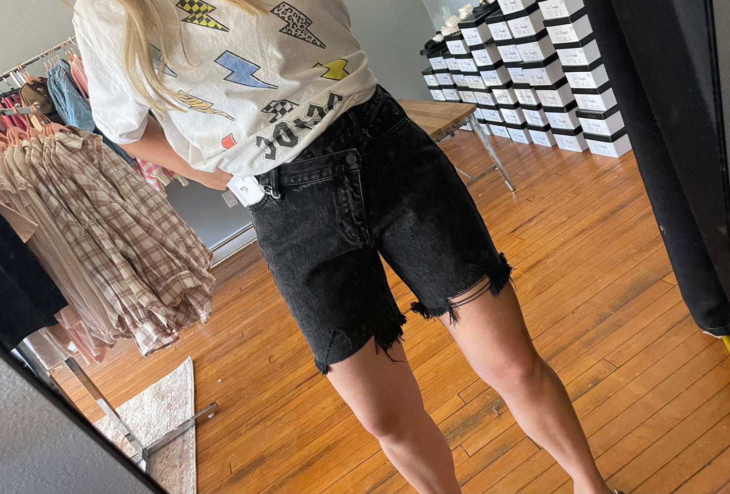 Black Kancan long distressed shorts