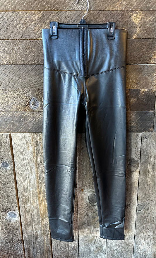 Black leather corset leggings