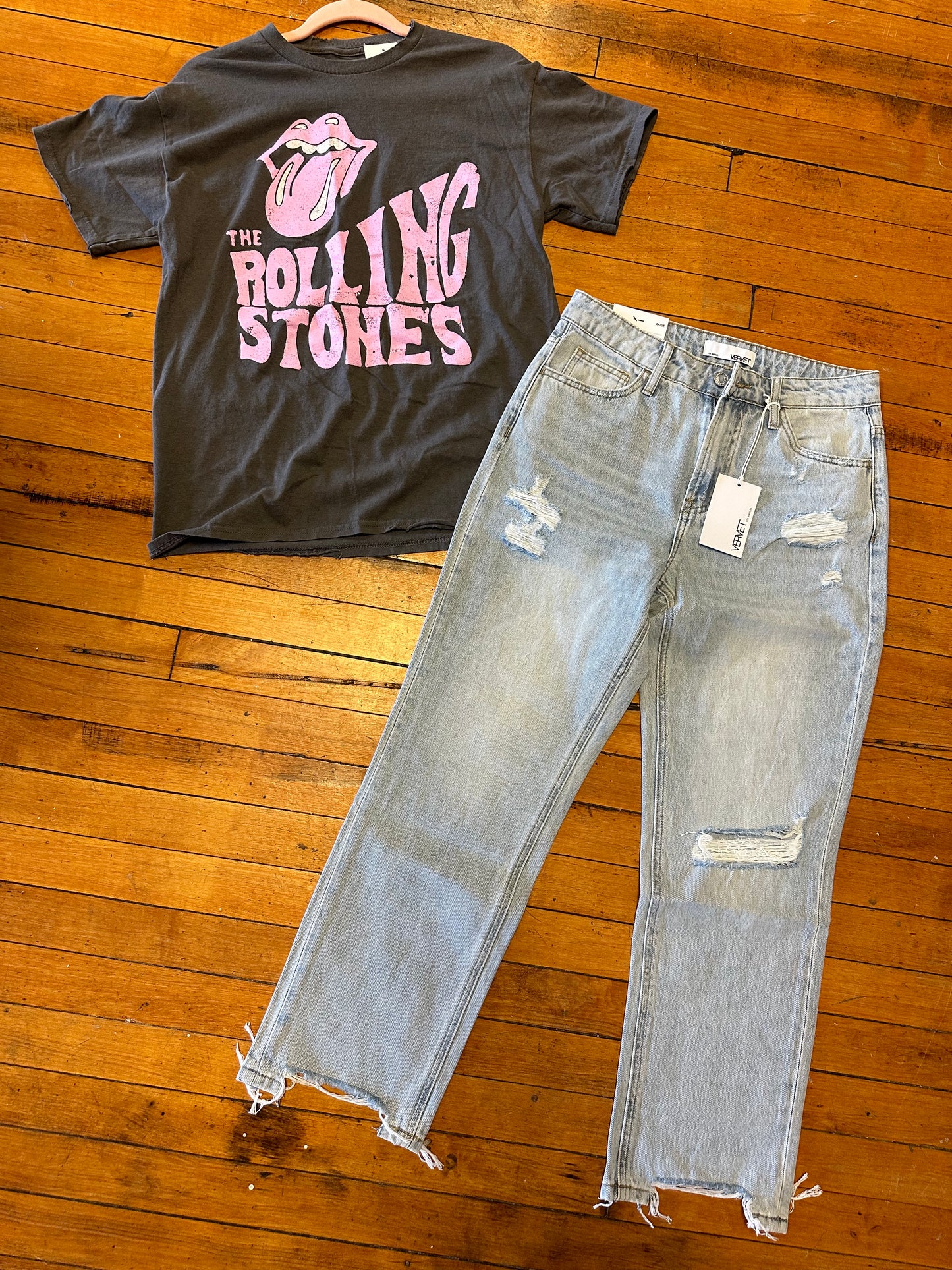 Rolling Stones tee in gray and pink