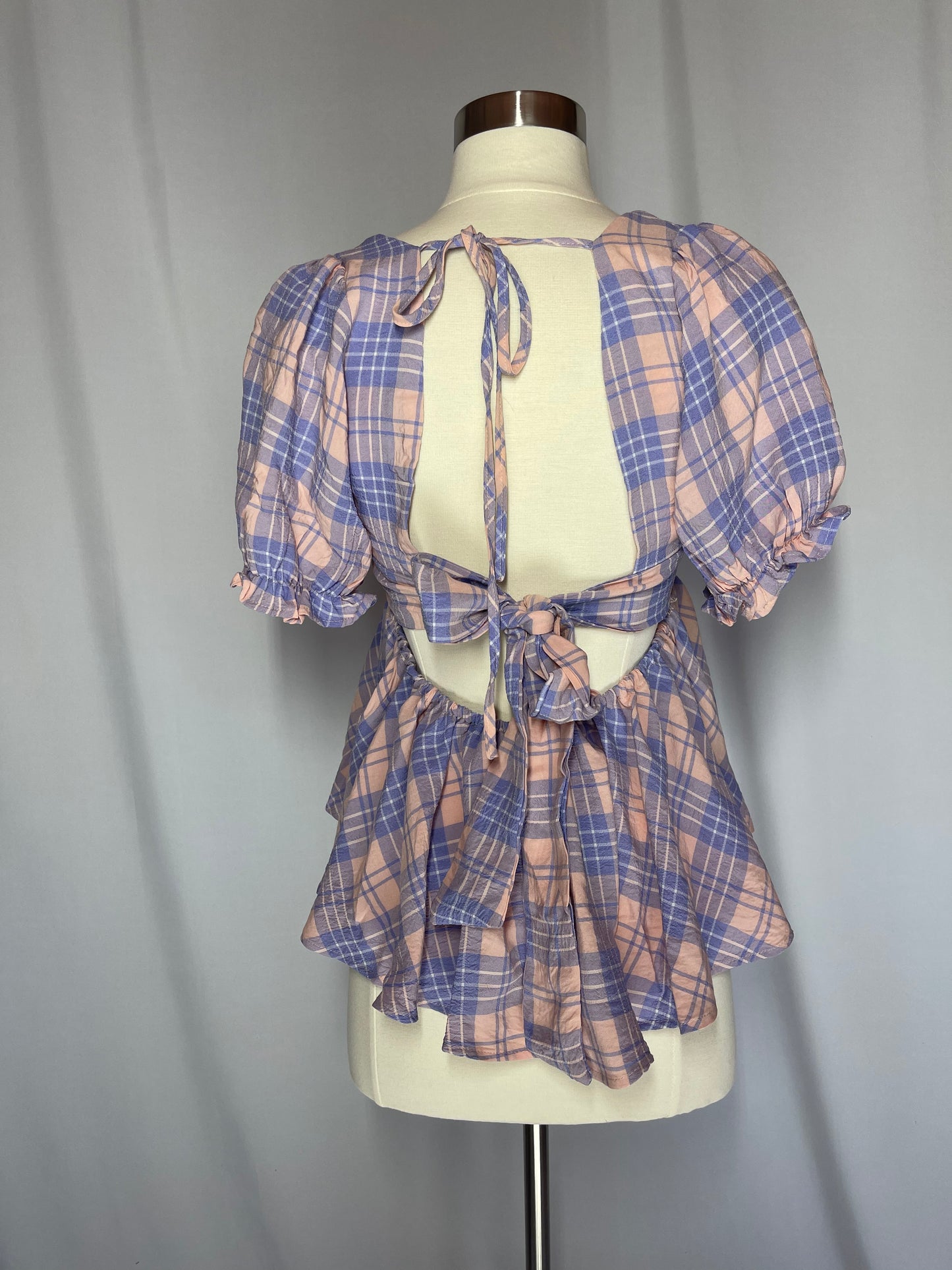 Pink and purple plaid blouse