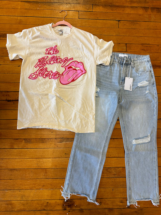 Rolling Stones tee in cream and pink