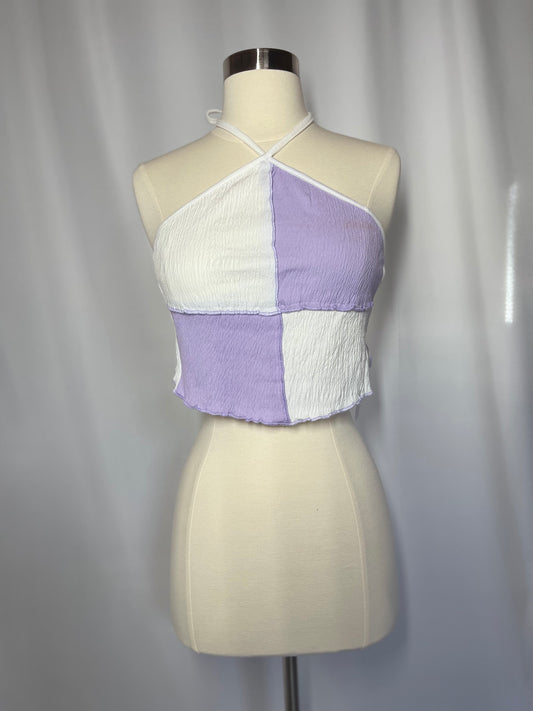 Purple & white halter crop