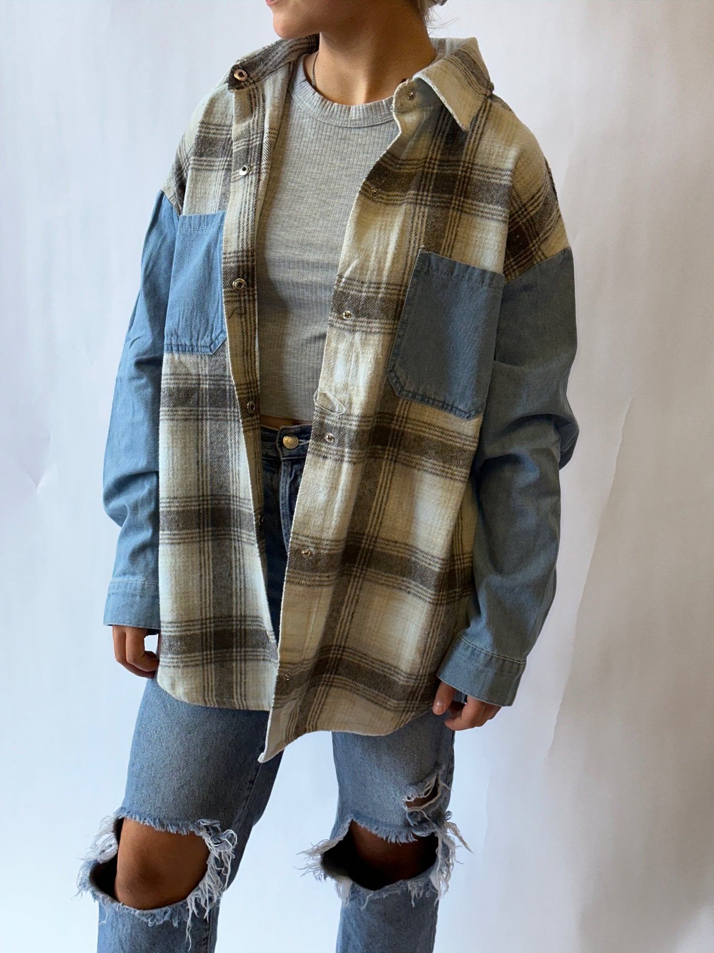 Denim plaid button up